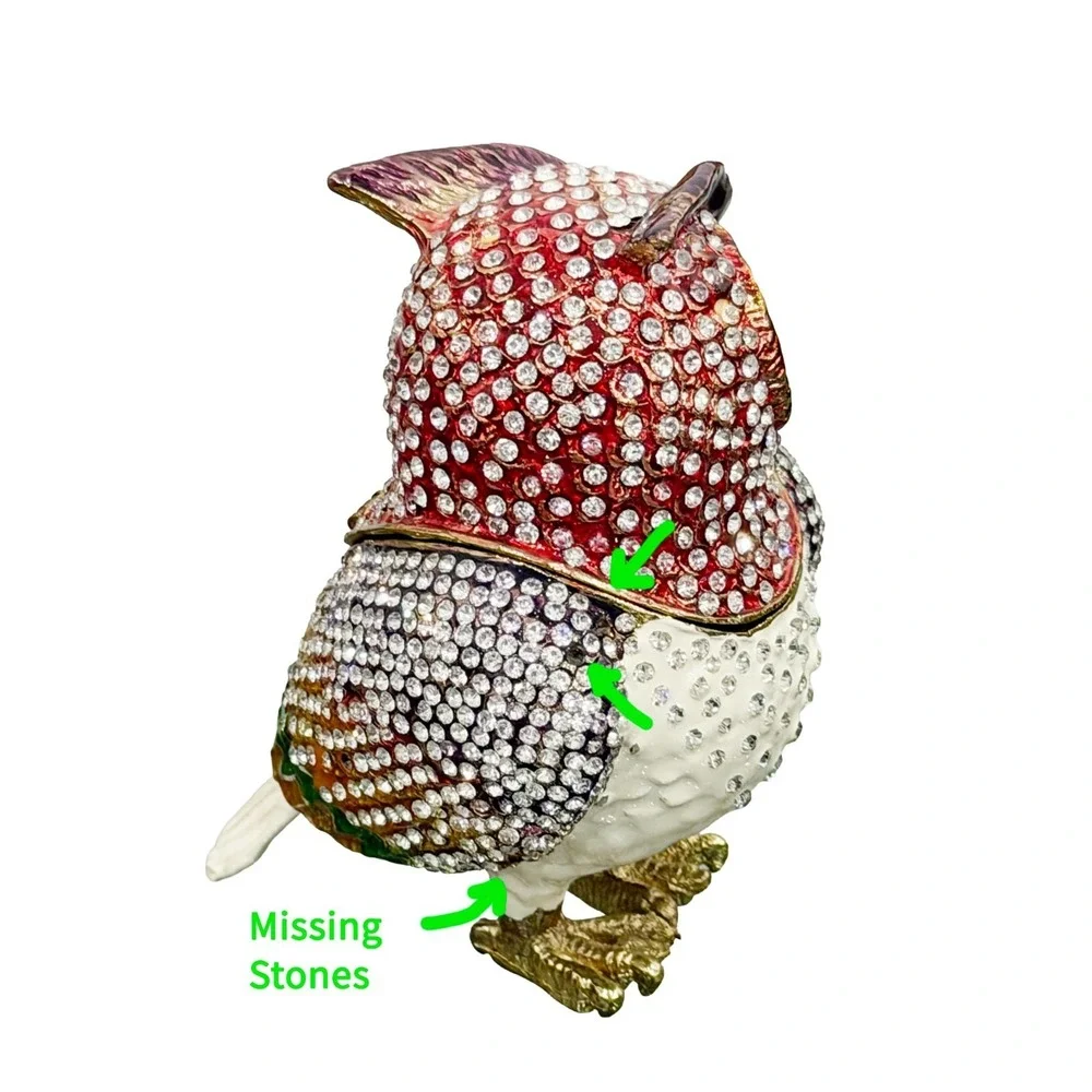 Jeweled Owl Trinket Box Rhinestone 4.75
